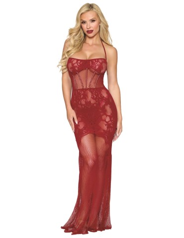 Nuisette longue en résille rouge - DG0487RED