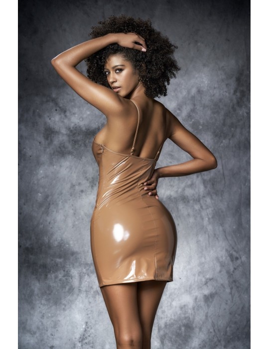 Robe vinyle Wet Look Caramel - MAL4580NUD