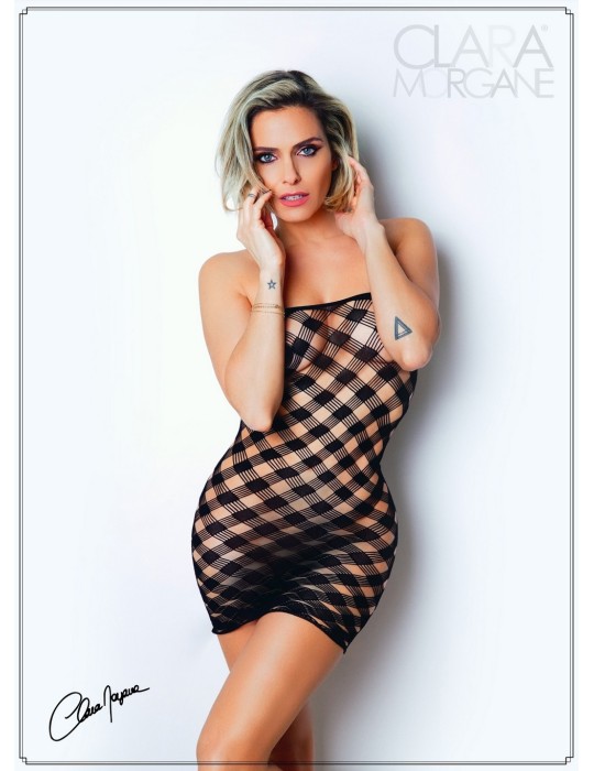 Mini Robe noire, résille avec  motif damier - Le Numéro 2 - Collection Robe - CM97002