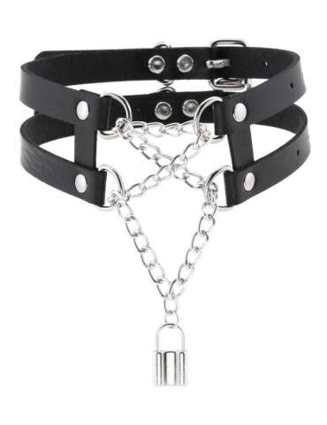 Collier Ras de cou Pendant Lock Noir