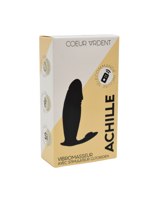 ACHILLE, Mini vibromasseur noir USB, forme pénis avec stimulation clitoridienne, avec télécommande - BQ158BLK