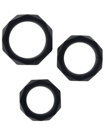 Lot de 3 cockrings Silicone Power Halo Noirs