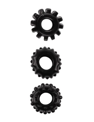 Lot de 3 Cockrings souples Gear Up Noirs