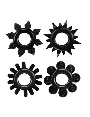 Lot de 4 Cockrings souples Ring Stars Noirs