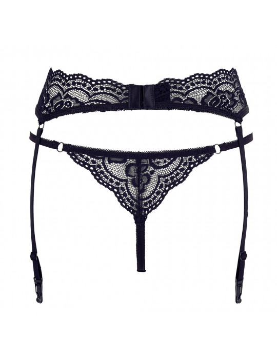 Porte-jarretelles en dentelle noire et string assorti - R232187410