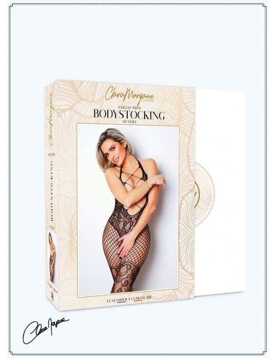 Bodystocking noir avec laçage croisé sur la poitrine - Le Numéro 18 - Collection Bodystocking - CM99018