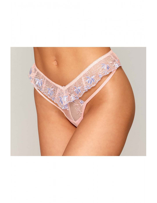 String avec broderie florale rose avec taille en forme de « V » - DG1495ROS