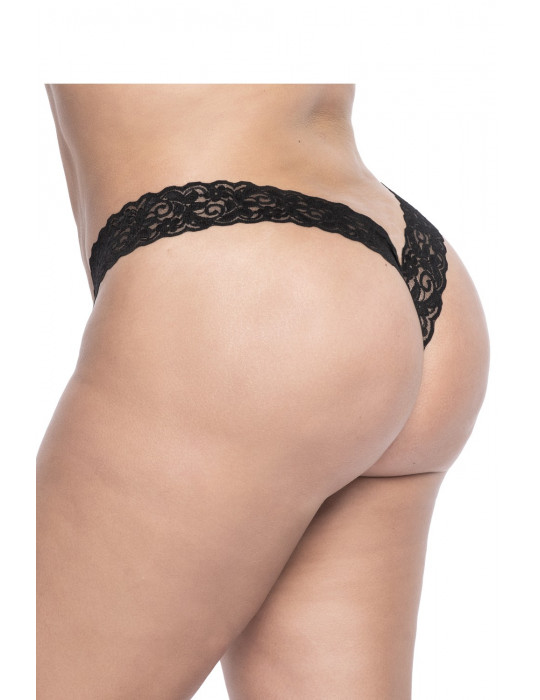 String brésilien en dentelle noir grande taille - MAL93XBLK