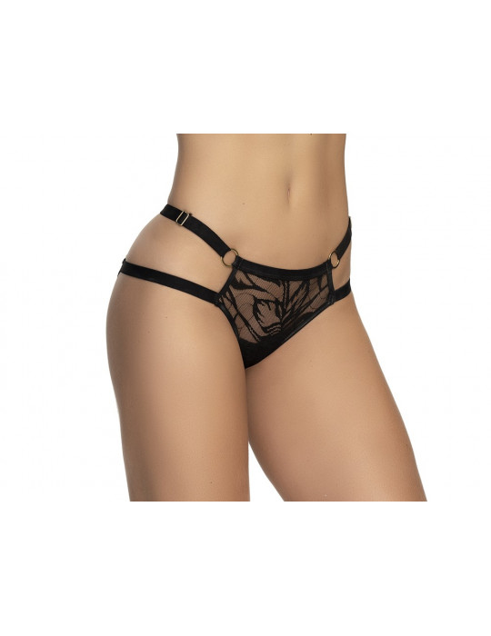 Shorty en dentelle florale noire et chaines Or - MAL116BLK