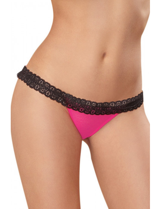 Tanga rose ouverture coeur et dentelle noire - DG1377HPK