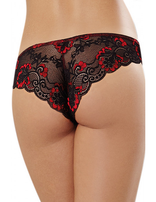 Tanga uni rouge et dentelle noire - DG1380RED