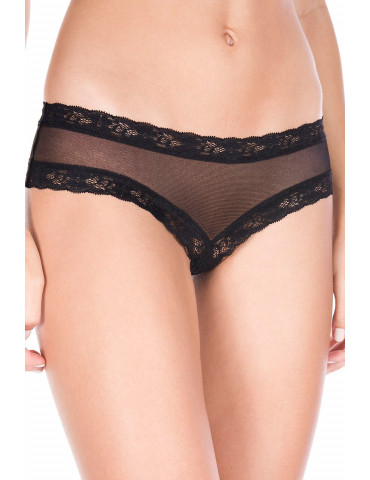 Tanga string ouvert noir maille transparente et dentelle - ML10007BLK