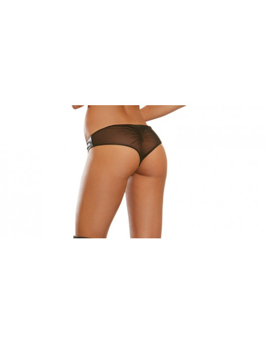 Tanga faux cuir avec zip, résille au dos - DG1423BLK