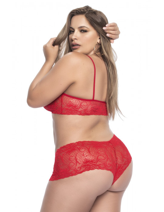 Ensemble lingerie, grande taille,  rouge top bustier et shorty dentelle   - MAL206XRED