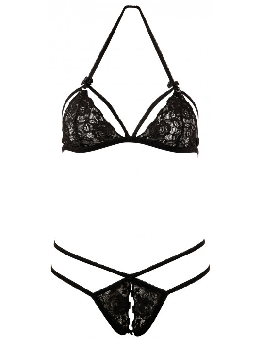 Soutien-gorge en dentelle noire avec bonnets détachables et string - R221125410