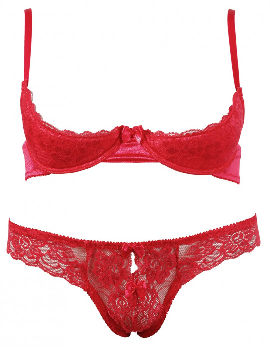 Soutien-gorge demi seins avec armatures et son string ouvert - R2220199