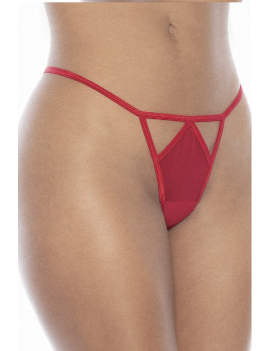 Nuisette fine résille rouge avec bonnets ouverts et string  - MAL7508RED