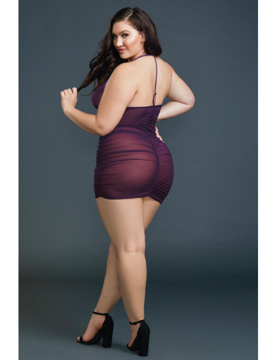 Nuisette grande taille violette froncée avec zip - DG11517XPLU