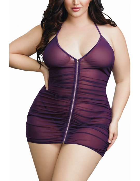 Nuisette grande taille violette froncée avec zip - DG11517XPLU