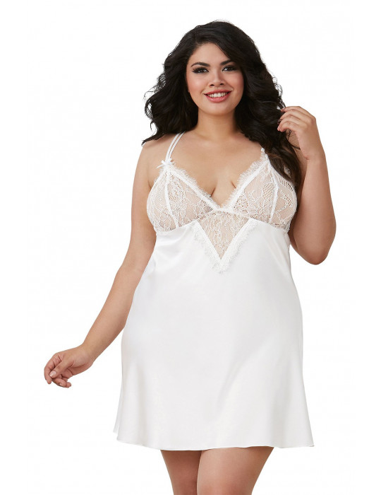 Nuisette grande taille satinée blanc - DG12028XWHT