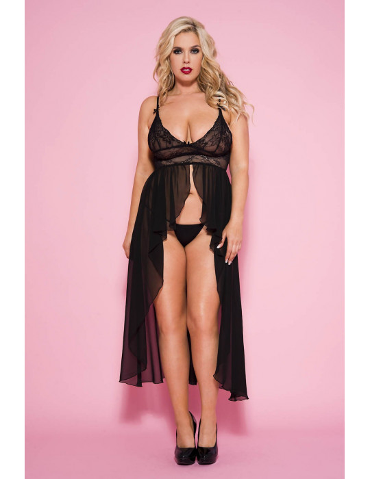 Nuisette longue noire transparente grande taille - ML53019XBLK