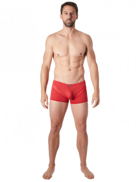 Boxer rouge sexy avec fine résille en V - LM805-67RED