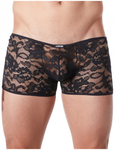 Boxer noir en fine dentelle avec légère transparence - LM706-67BLK