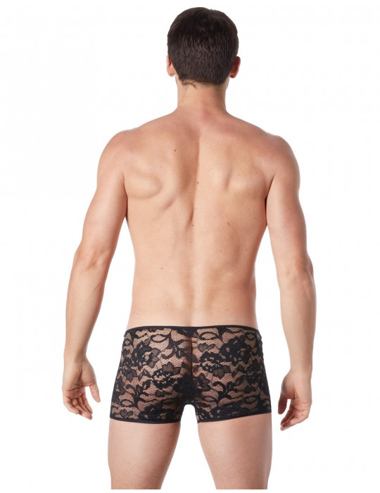 Boxer noir en fine dentelle avec légère transparence - LM706-67BLK