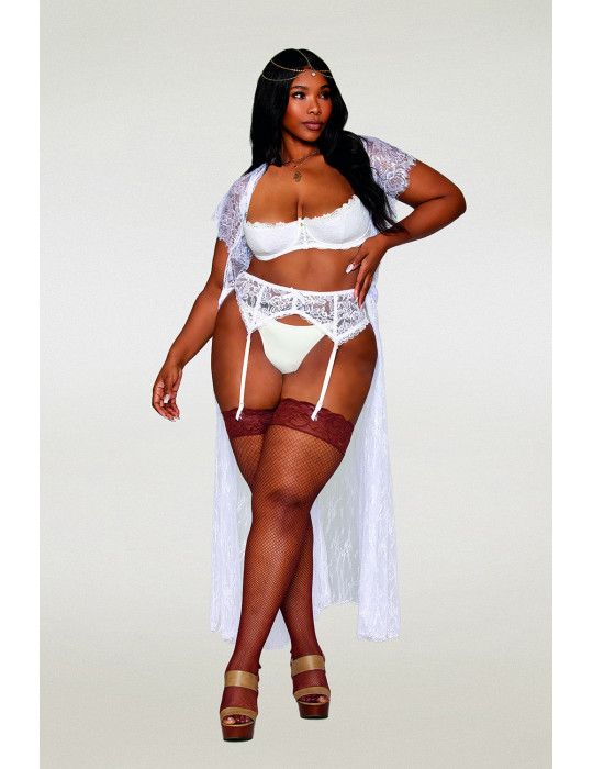 Soutien-gorge, grande taille, Demi-seins à armatures en dentelle blanche - DG13252XWHT