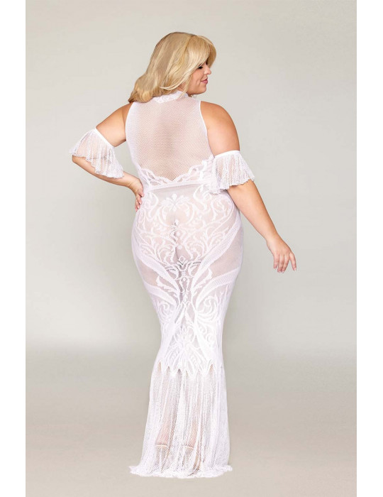 Robe bodystocking, grande taille, en résille t dentelle blanche - DG0490XWHT