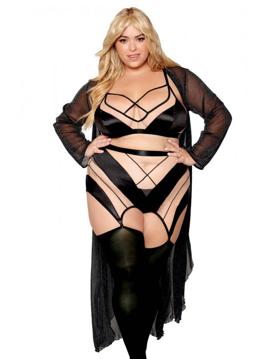 Ensemble grande taille avec Soutien-gorge, jupe porte-jarretelles, string  - DG13377XBLK