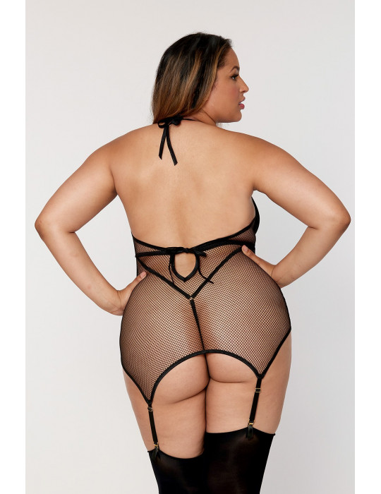 Body grande taille effet guépière avec porte-jarretelles noir - DG12804XBLK