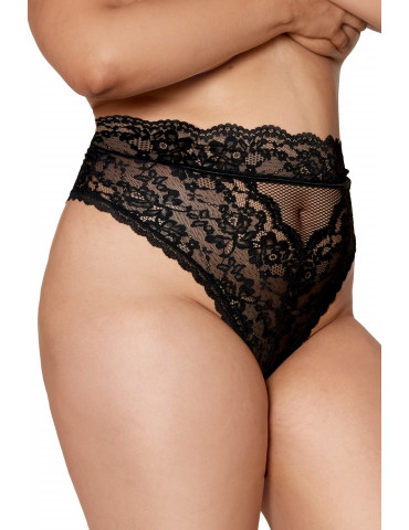 String grande taille dentelle taille haute noir - DG1477XBLK