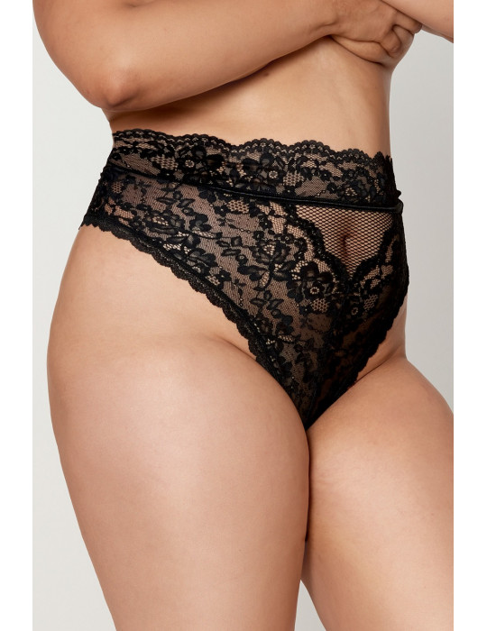 String grande taille dentelle taille haute noir - DG1477XBLK