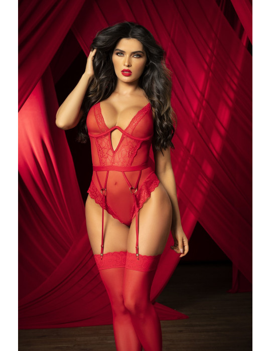 Body rouge avec porte jarretelles - MAL8724RED