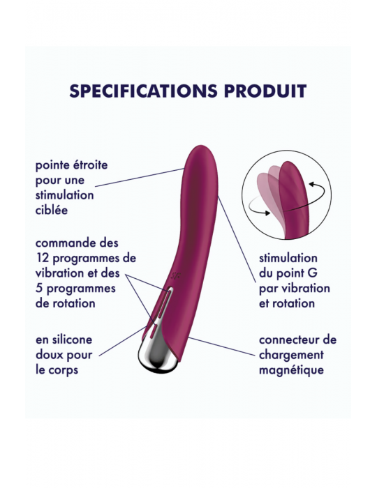 Vibromasseur USB tête rotative point G rouge Spinning Vibe 1 Satisfyer - CC597855