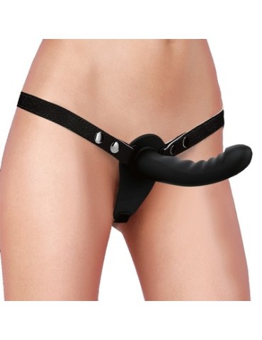 Gode ceinture double Dual Ribbed 15 x 3.3cm Noir