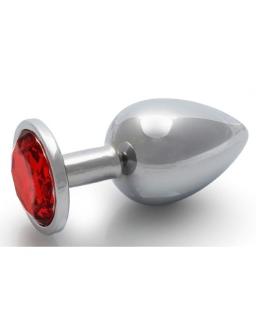 Bijou anal Round Gem L 8 x 4cm Argenté-Rouge