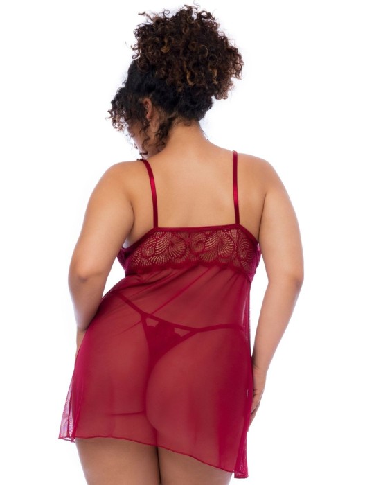 Nuisette grande taille couleur framboise et string - MAL7555XROSW