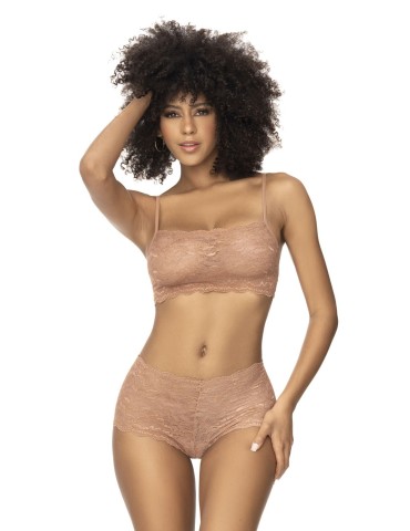 Ensemble 2 pièces en dentelle, top à bretelles et shorty couleur taupe - MAL206TAUP