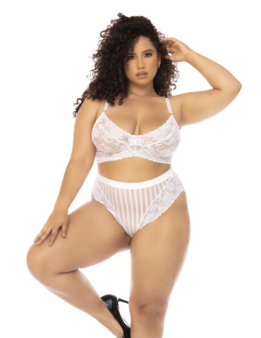 Ensemble 2 pièces blanc grande taille Emberly, soutien gorge et culotte taille haute - MAL8842XWHT