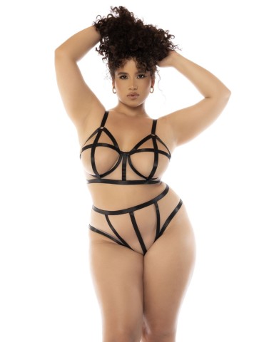 Ensemble 2 pièces noir et chair Havana grande taille, soutien gorge avec armatures et culotte taille haute - MAL8849XNUBK