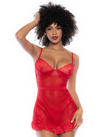 Nuisette rouge et string assorti - MAL7507RD