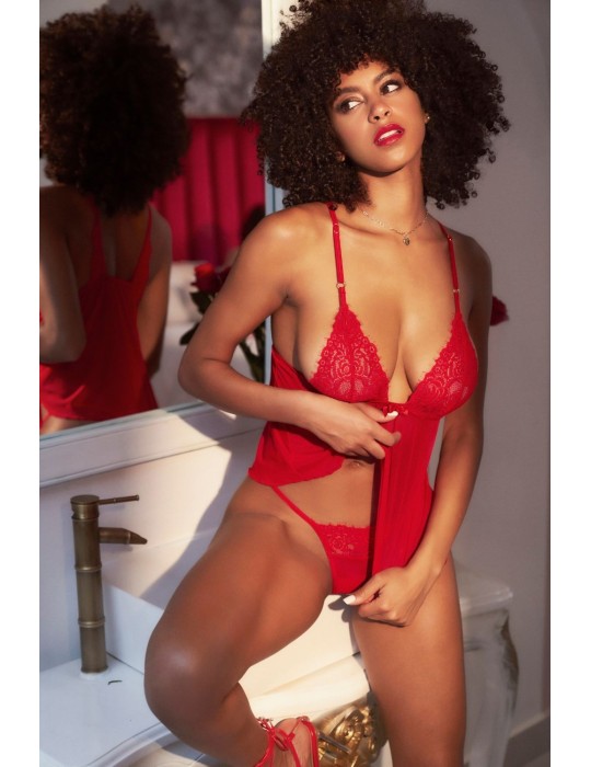 Nuisette courte rouge et string assorti - MAL7562RD