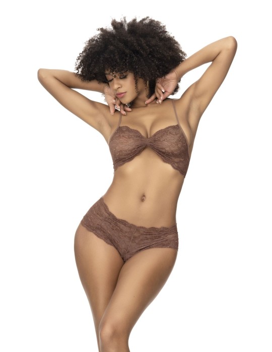 Ensemble 2 pièces, top et tanga en dentelle couleur cacao - MAL207COCO