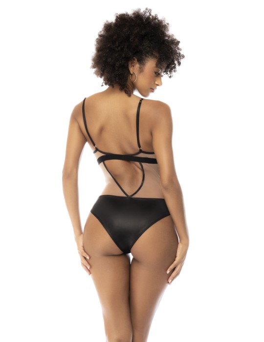 Body Flora noir et chair, avec une fine résille transparente, bretelles ajustables - MAL2746NUKB