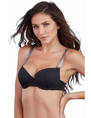 Soutien-gorge push-up coqué avec bretelles brillantes - DG11471BLK