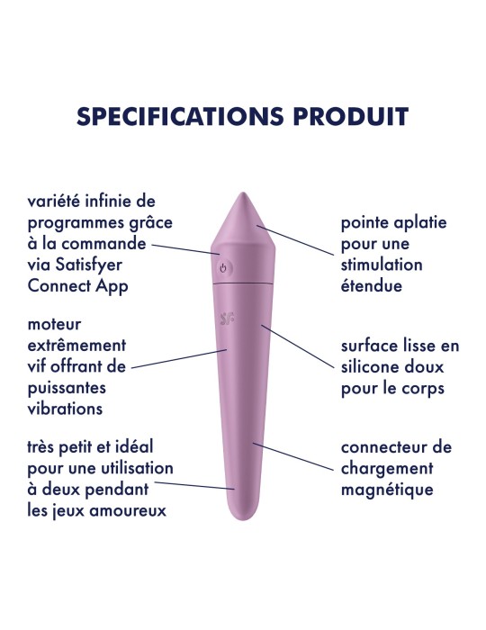 Vibromasseur connecté lilas USB Ultra Power Bullet 8 Satisfyer - CC597745