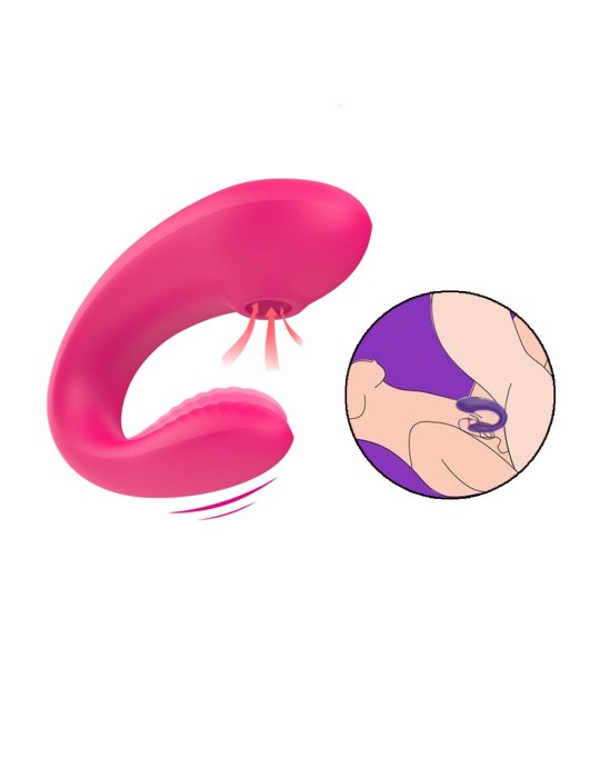 Vibromasseur de couple rose, USB avec 2 moteurs pour stimulation Point G et clitoridienne avec télécommande - TOD-062PNK