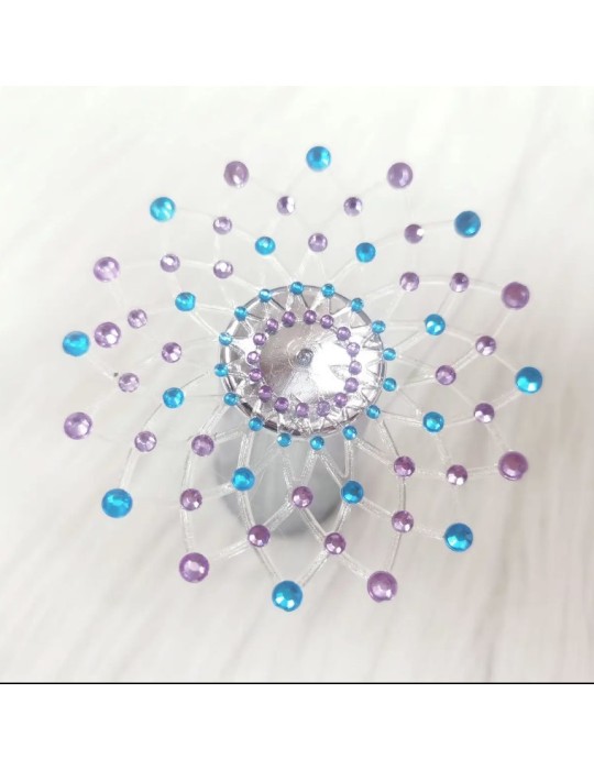 Paire de cache tétons adhésifs strass bleu et violet - NP-1020BLU